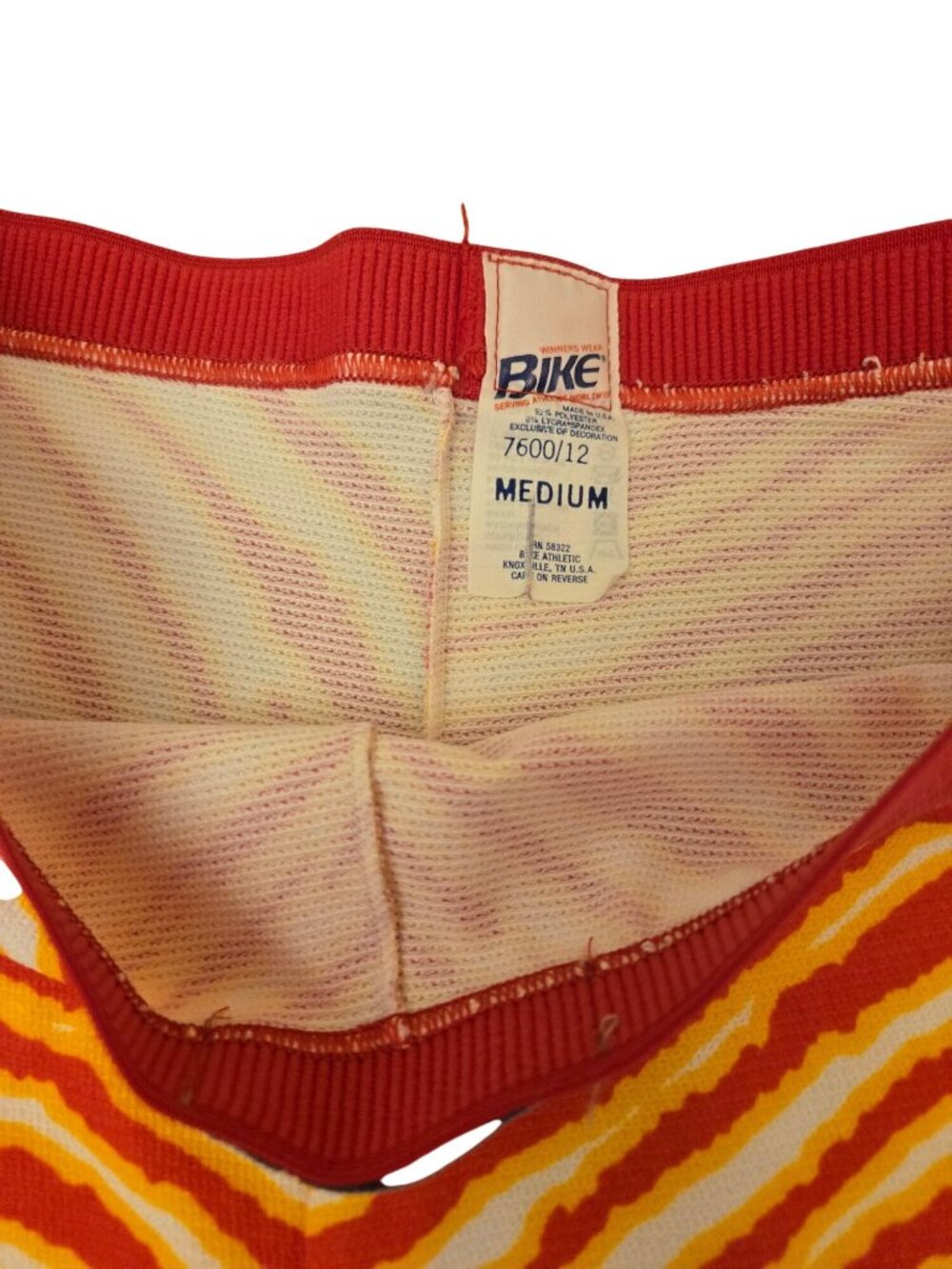 Vintage Zubaz Bike Athletic Shorts Medium Red Gold Striped San Francisco 49ers - Picture 4 of 9